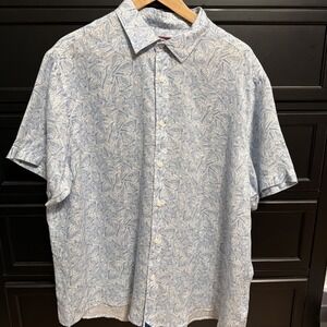 UNTUCKit Terlan Mens Large 100% Linen Short Sleeve Light‎ Blue Floral Button XXL